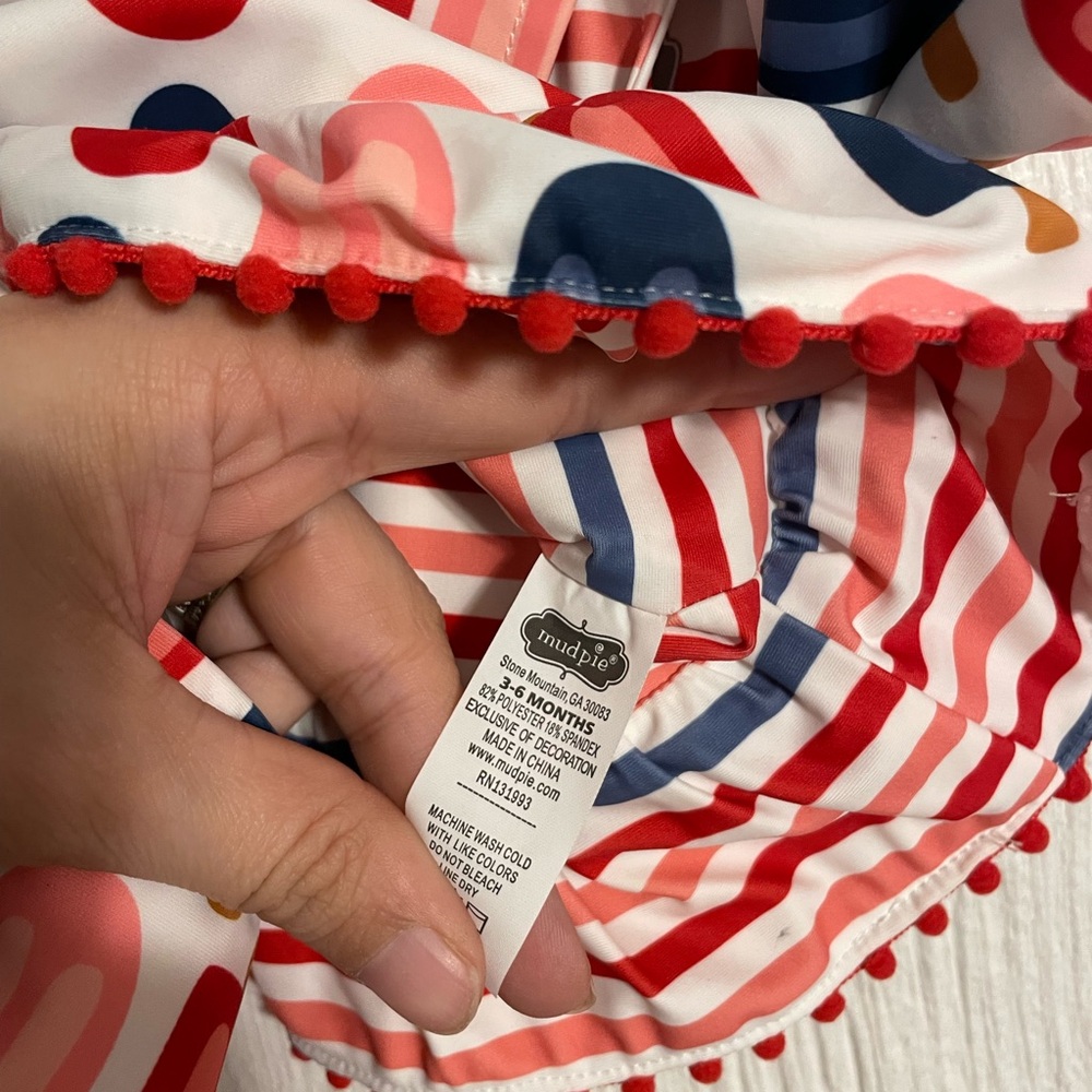 NEW Mud Pie Baby 3-6 month. Red, Navy, Pink Polka Dot & Stripe Swimsuit - Picture 3 of 4